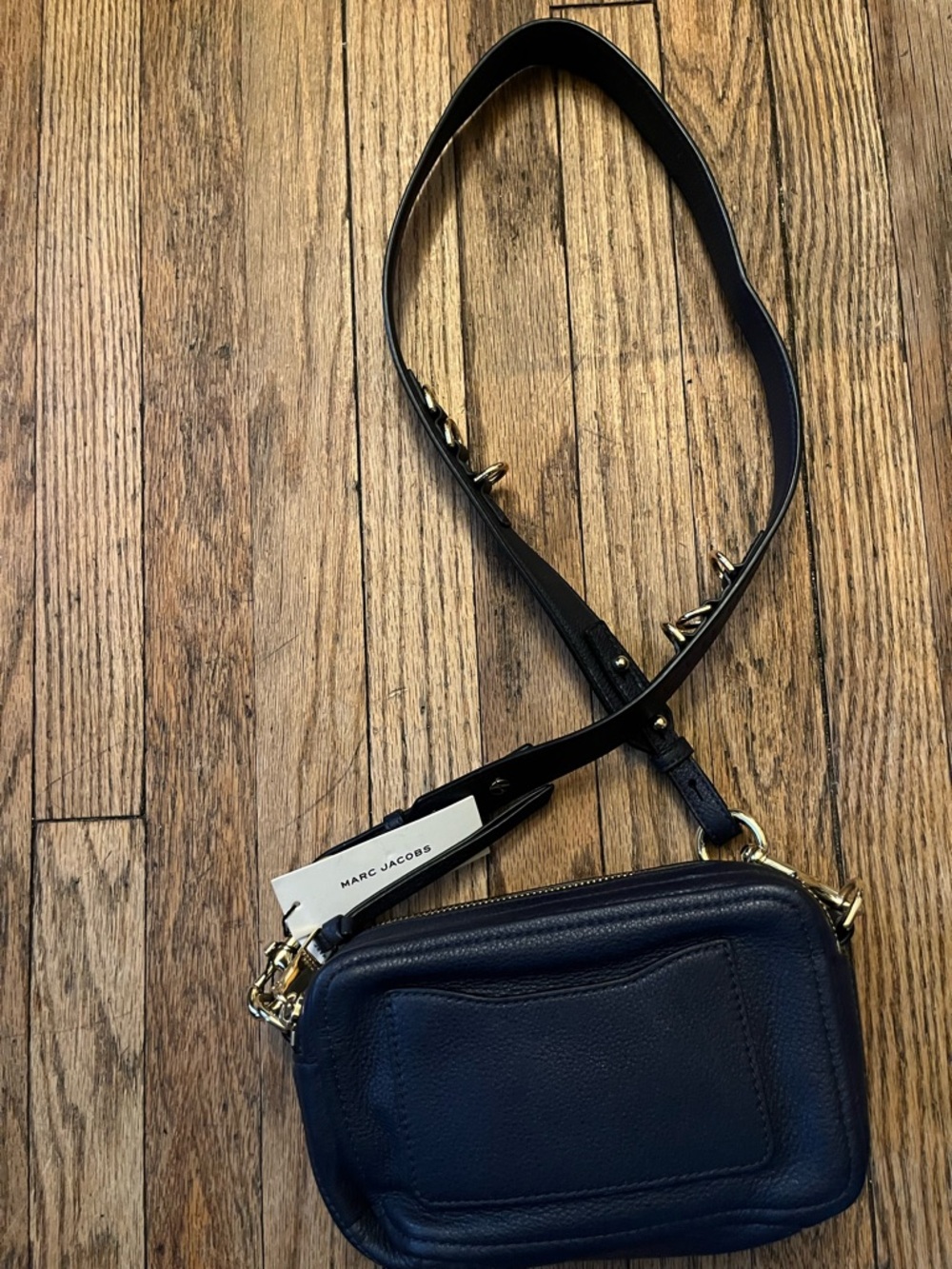 Marc Jacobs Navy Leather Double J Crossbody Bag with Gold Hardware - Picture 3 of 4